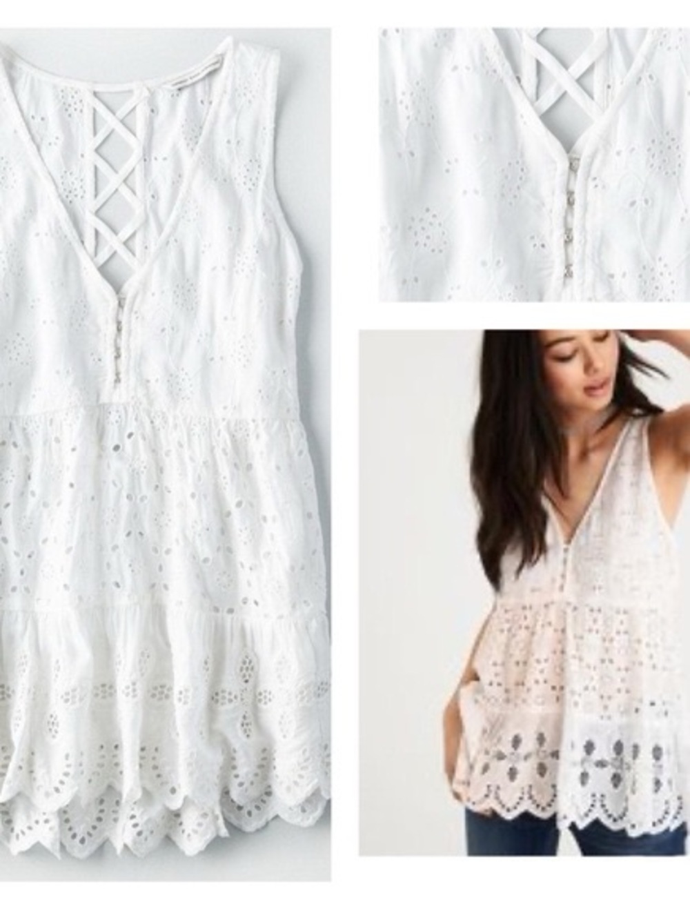 American Eagle White Eyelet Lace Tank Top Size XL